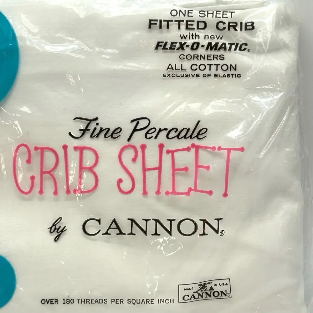 Vtg Cannon Crib Fitted Sheet White Percale Cotton 180 thread Made USA Craft NOS